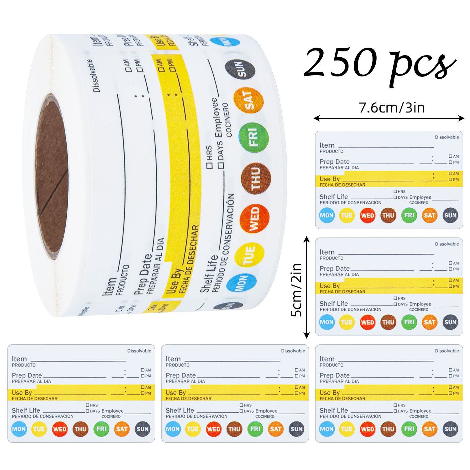 Meal Prep Jar - 250 Stuks/Roll Voedsel Datumlabels Waterdichte Voedselvoorbereidingsstickers