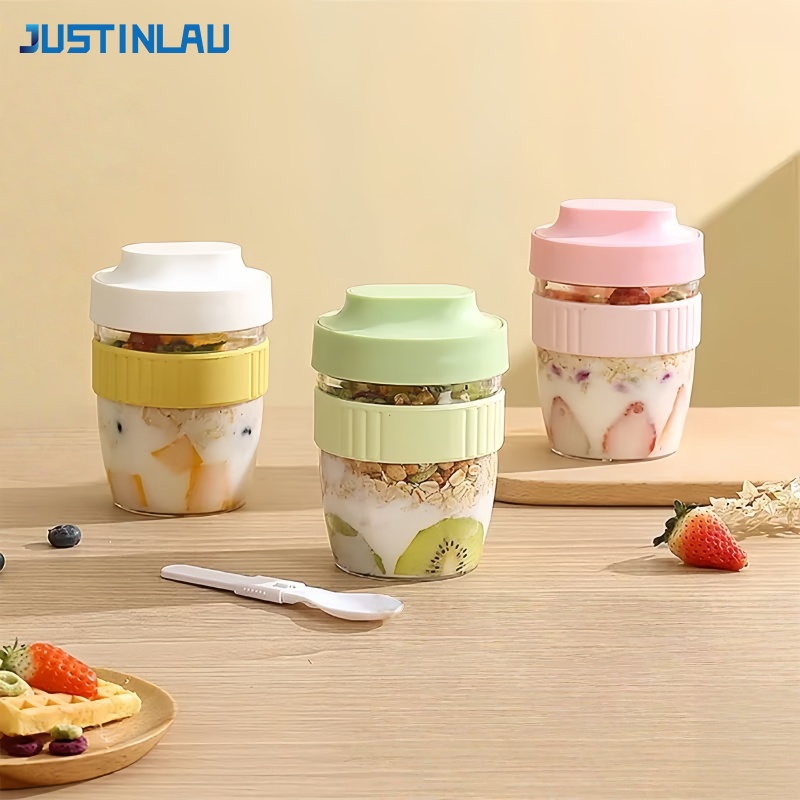 Meal Prep Bowl - JUSTINLAU Draagbare ontbijtfruit-havermout-yoghurtsaladebeker met deksel Lepel